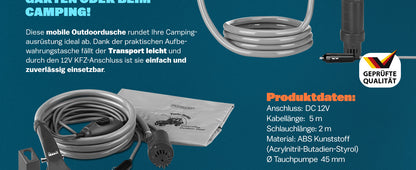 Doccia da campeggio antracite 12V con pompa ad immersione