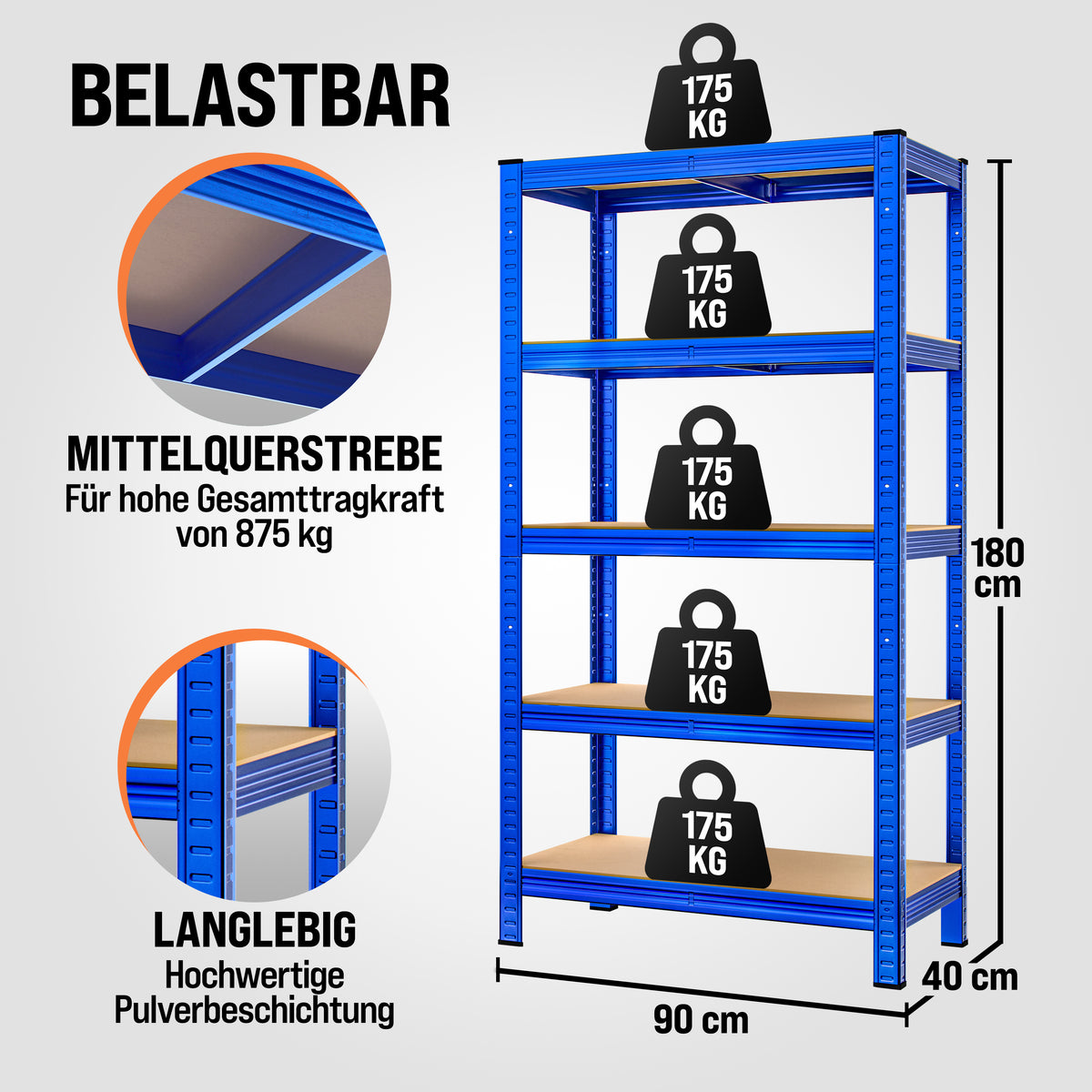 Scaffali per carichi pesanti Set di 2 Blu 180x90x40cm 875kg
