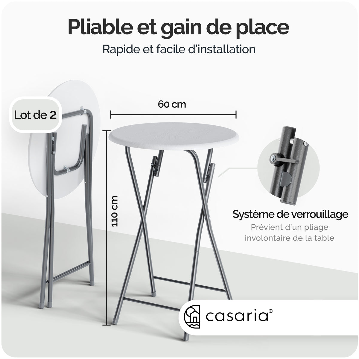 Tavoli alti Set di 2 legno Bianco Ø60cm pieghevoli