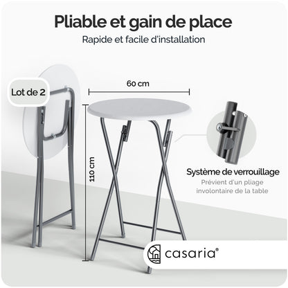 Tavoli alti Set di 2 legno Bianco Ø60cm pieghevoli