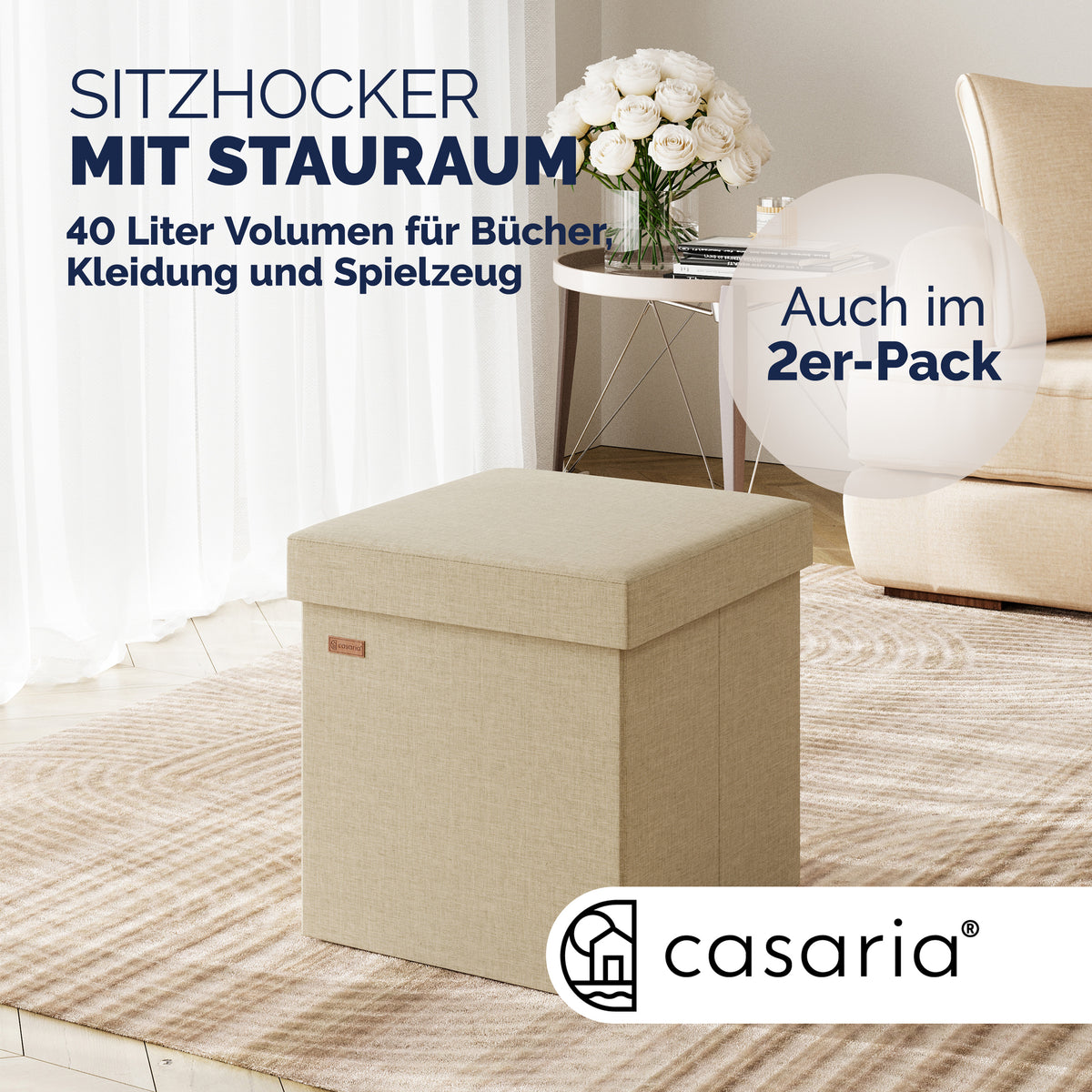 Sgabello Beige 38x38x38cm pieghevole