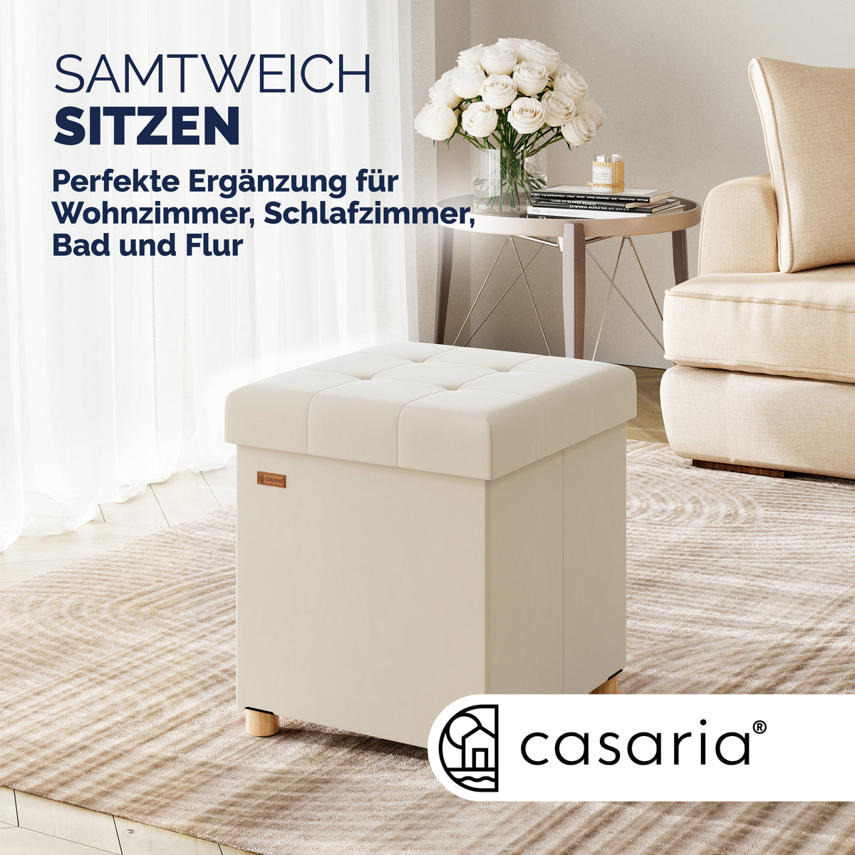 Sgabello Beige in velluto 42x38x38cm pieghevole
