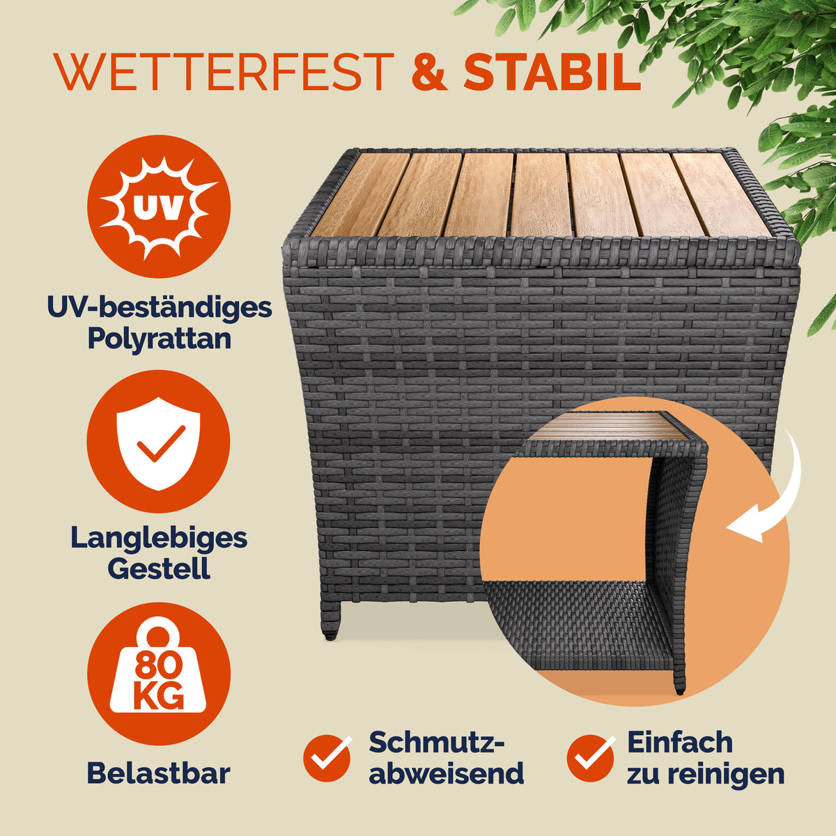 Tavolino in polyrattan grigio 45x45x40cm