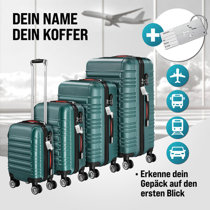 Set di valigie rigide 4 pezzi Baseline, accessori verdi in ABS