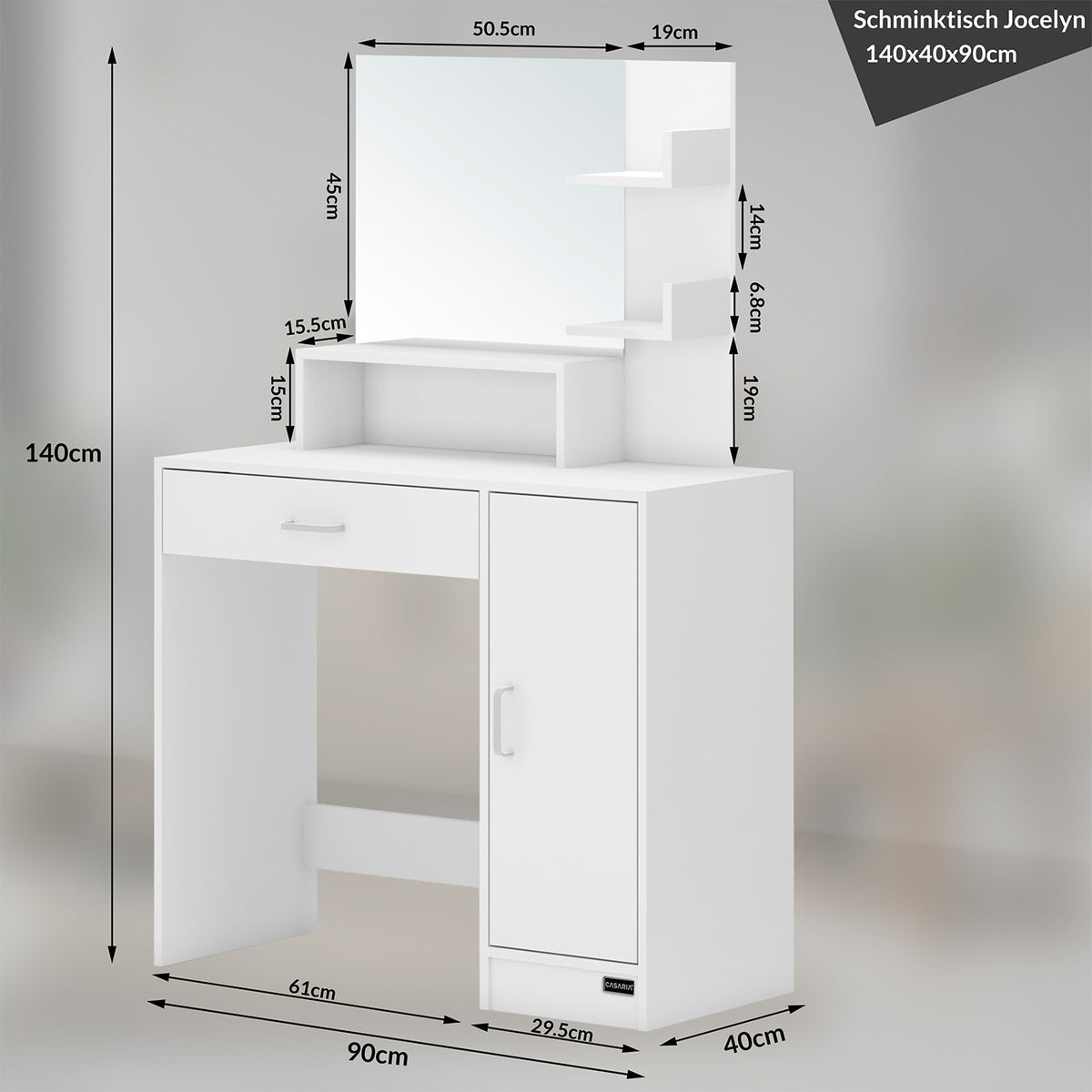 Tocador blanco 140x90x40cm con LED en cajón