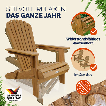 Set 2x sedia prendisole Adirondack acacia pieghevole