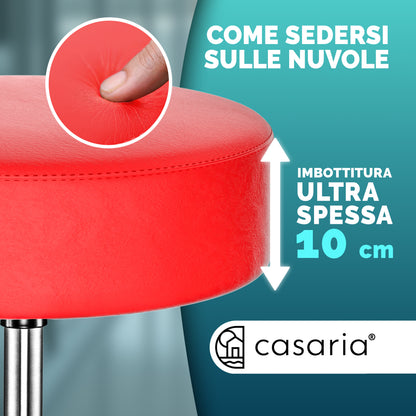 2x Sgabello girevole altezza regolabile rosso 56x56x46-61cm