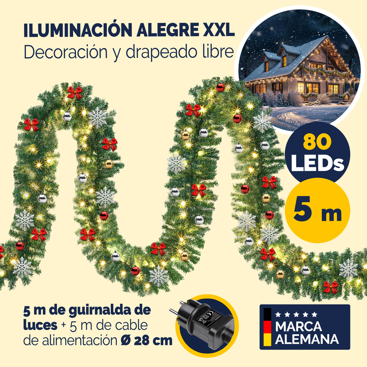 Ghirlanda natalizia 2xSet 5m 80 LED con adobbi e telecomando