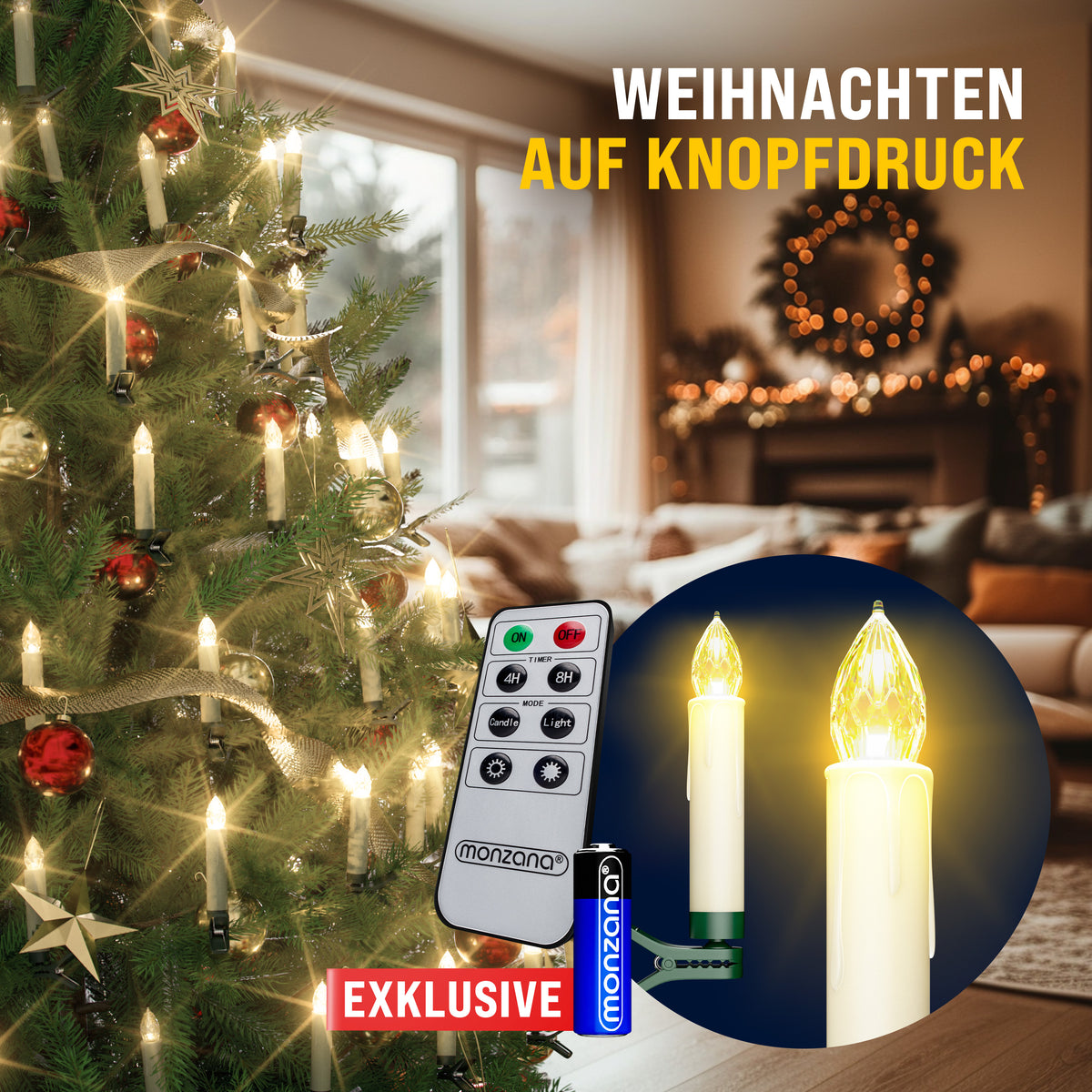 Set 40x Candele LED per Albero di Natale bianco caldo con telecomando