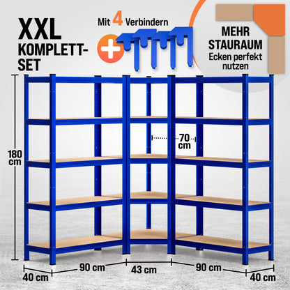 Set di 3 scaffali angolari e per carichi pesanti blu da 875 kg l'uno