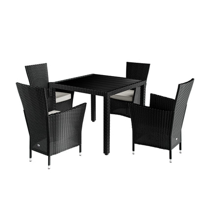 Gruppo di sedute da giardino in polyrattan Riga 5 pezzi nero