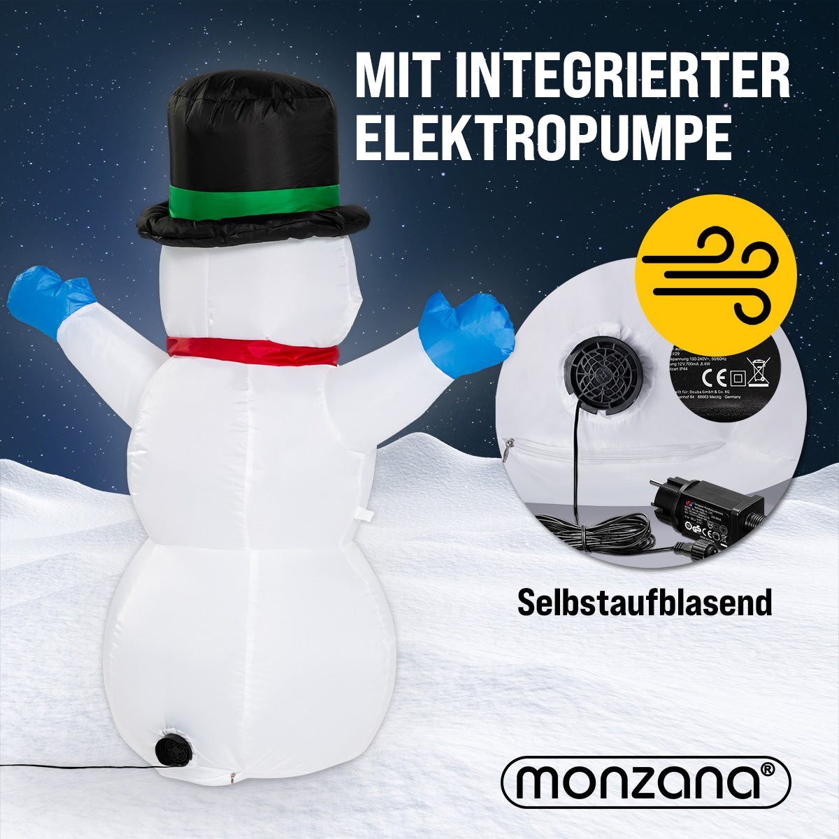 Gonfiabile pupazzo di neve XL con luci 120cm