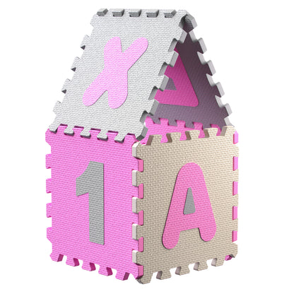 Tappeto puzzle XXL per bambini gommapiuma 3,3m² rosa 86 pezzi