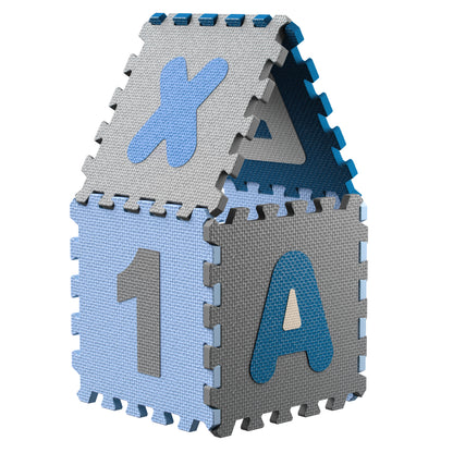 Tappeto puzzle XXL per bambini gommapiuma 3,3m² blu 86 pezzi