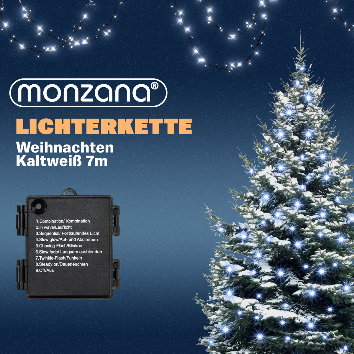 Luci di Natale bianco freddo 7m con timer