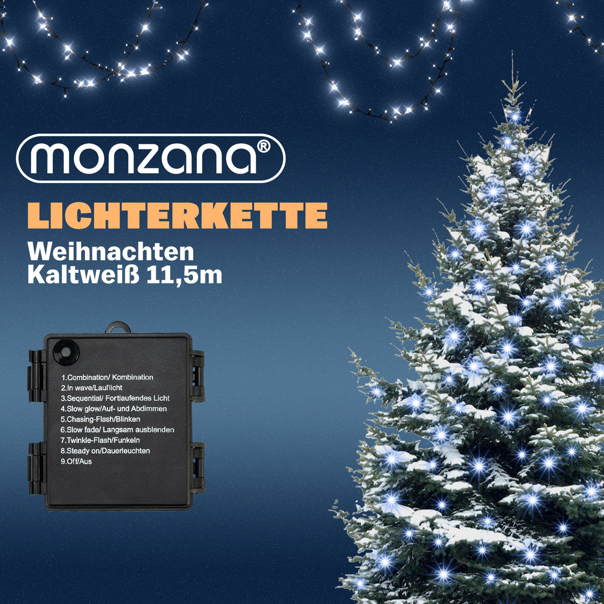 Luci di Natale bianco freddo 11,5m con timer