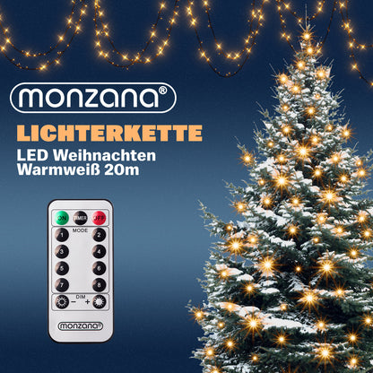 Catena di luci Natale 200 LED bianco caldo 20m telecomando