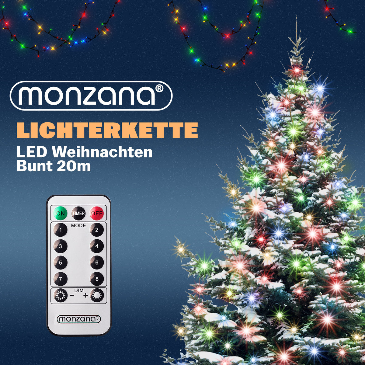 Catena di luci Natale 200 LED colorato 20m telecomando