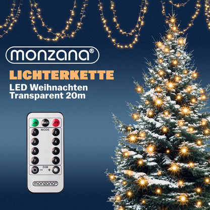 Catena di luci Natale 200 LED transparente bianco caldo 20m