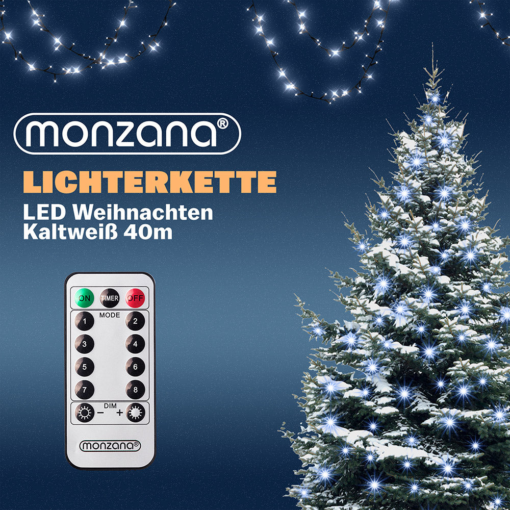 Catena di luci Natale 400 LED bianco freddo 40m telecomando