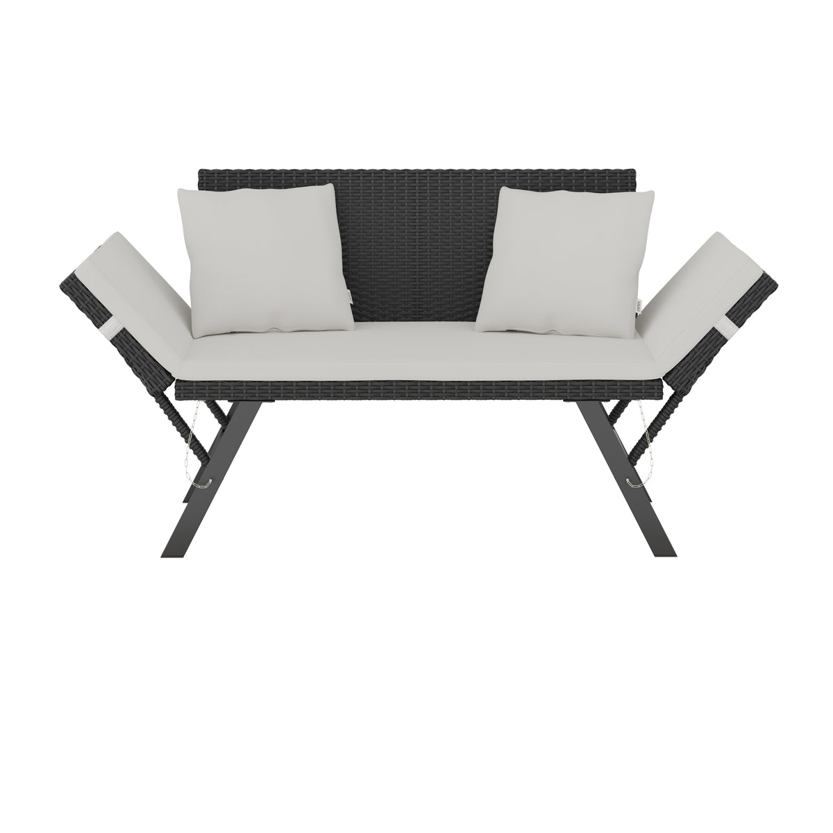 Panca da giardino polyrattan nero/crema 176x56x81cm