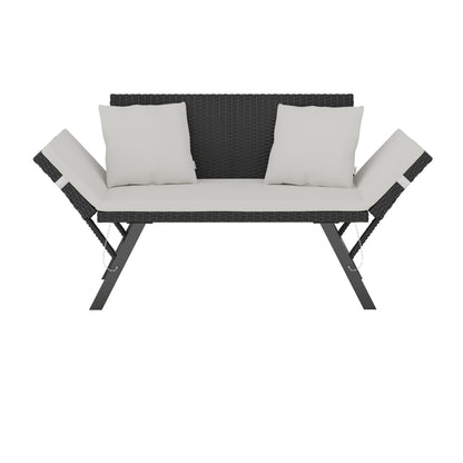Panca da giardino polyrattan nero/crema 176x56x81cm