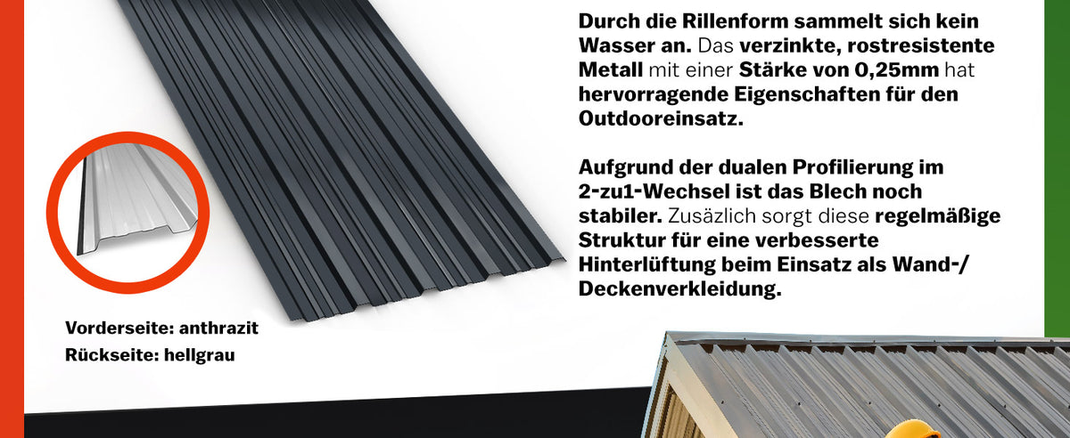 Lastra profilata trapezoidale set da 12 antracite 110x46cm