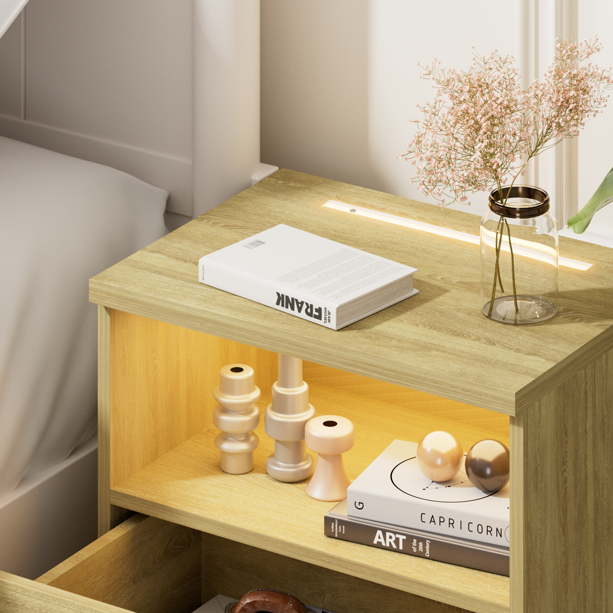 Comodino Jamie in rovere 55x40x28cm