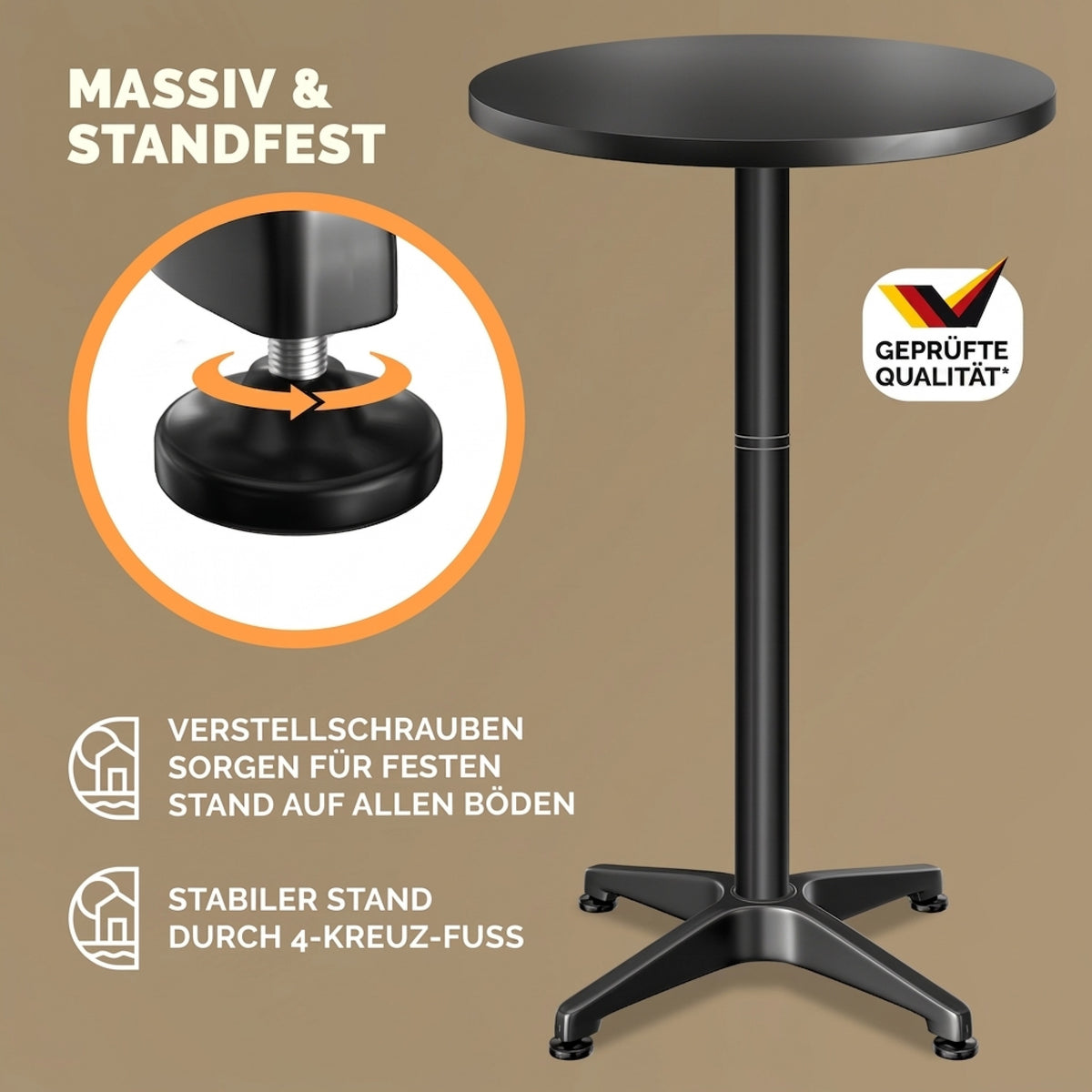 Tavolo alto in alluminio Set di 2 Nero Ø60cm regolabile in altezza