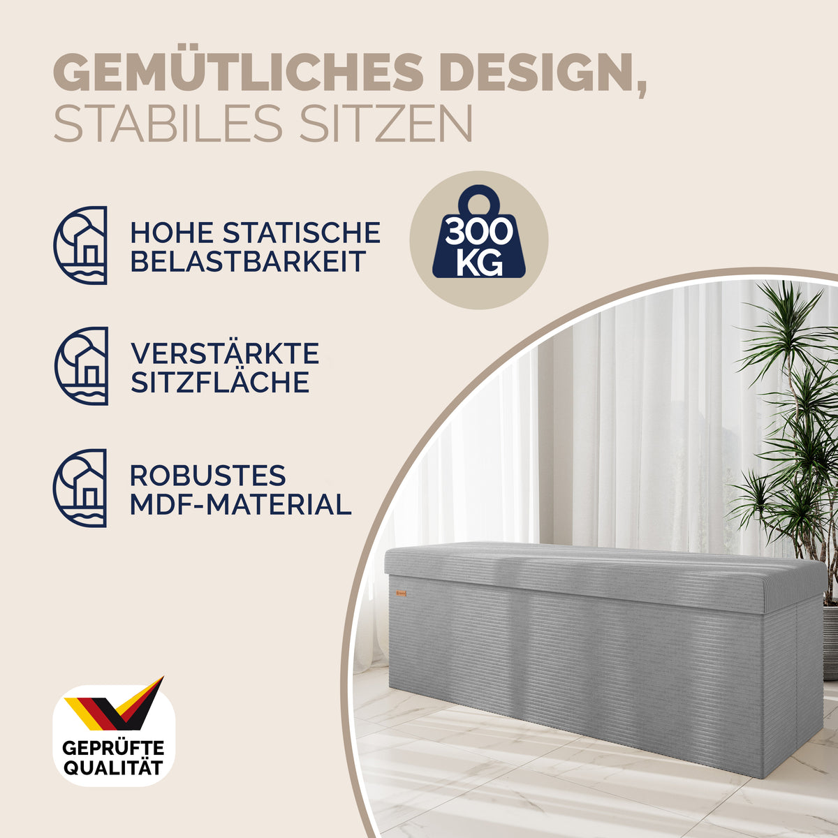 Panchina corda grigia 114x38x38cm MDF pieghevole
