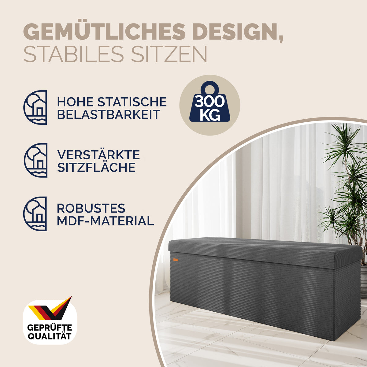Panca antracite in corda 114x38x38cm in MDF pieghevole
