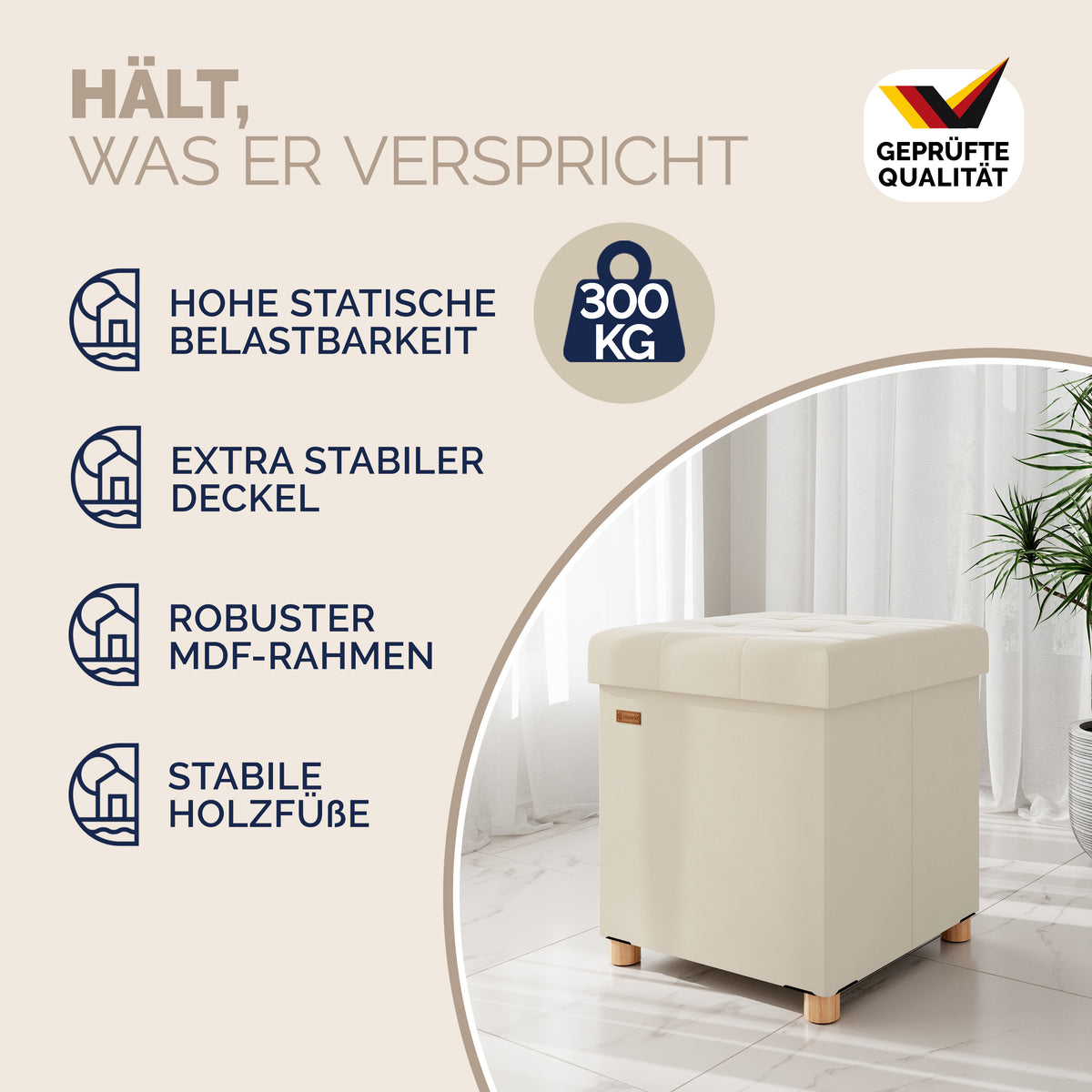 Sgabello Beige in velluto 42x38x38cm pieghevole
