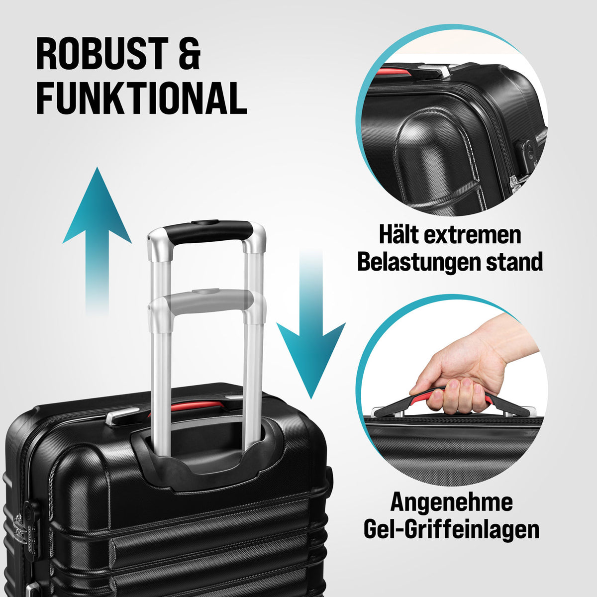 Set di valigie rigide Baseline 4 pezzi, accessori in ABS nero
