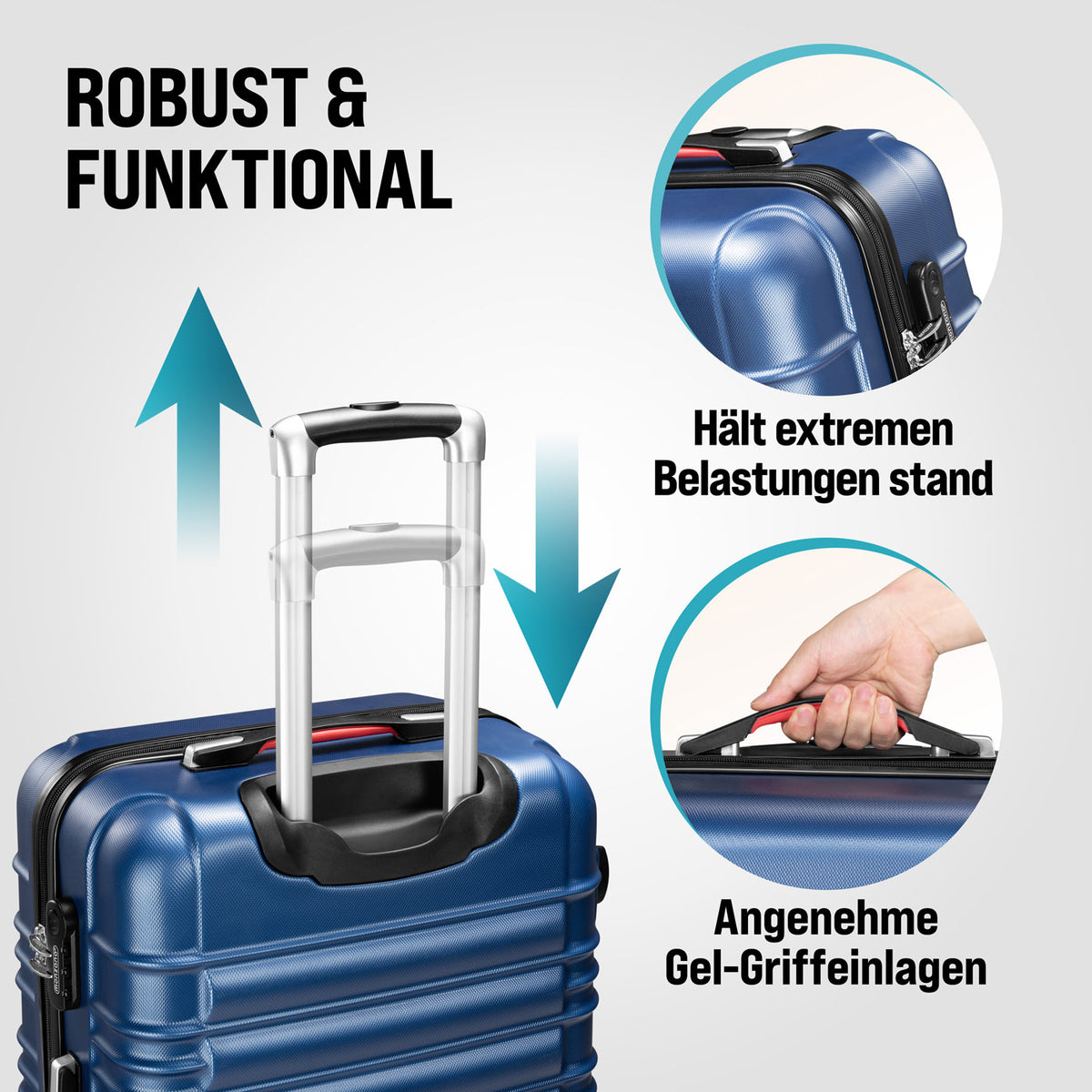 Set di valigie rigide 4 pezzi Baseline, accessori in ABS blu