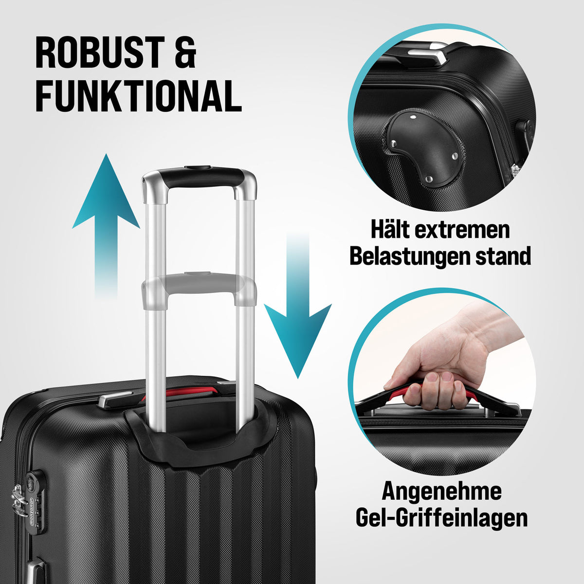 Set di valigie rigide 3 pezzi Baseline, accessori in ABS nero