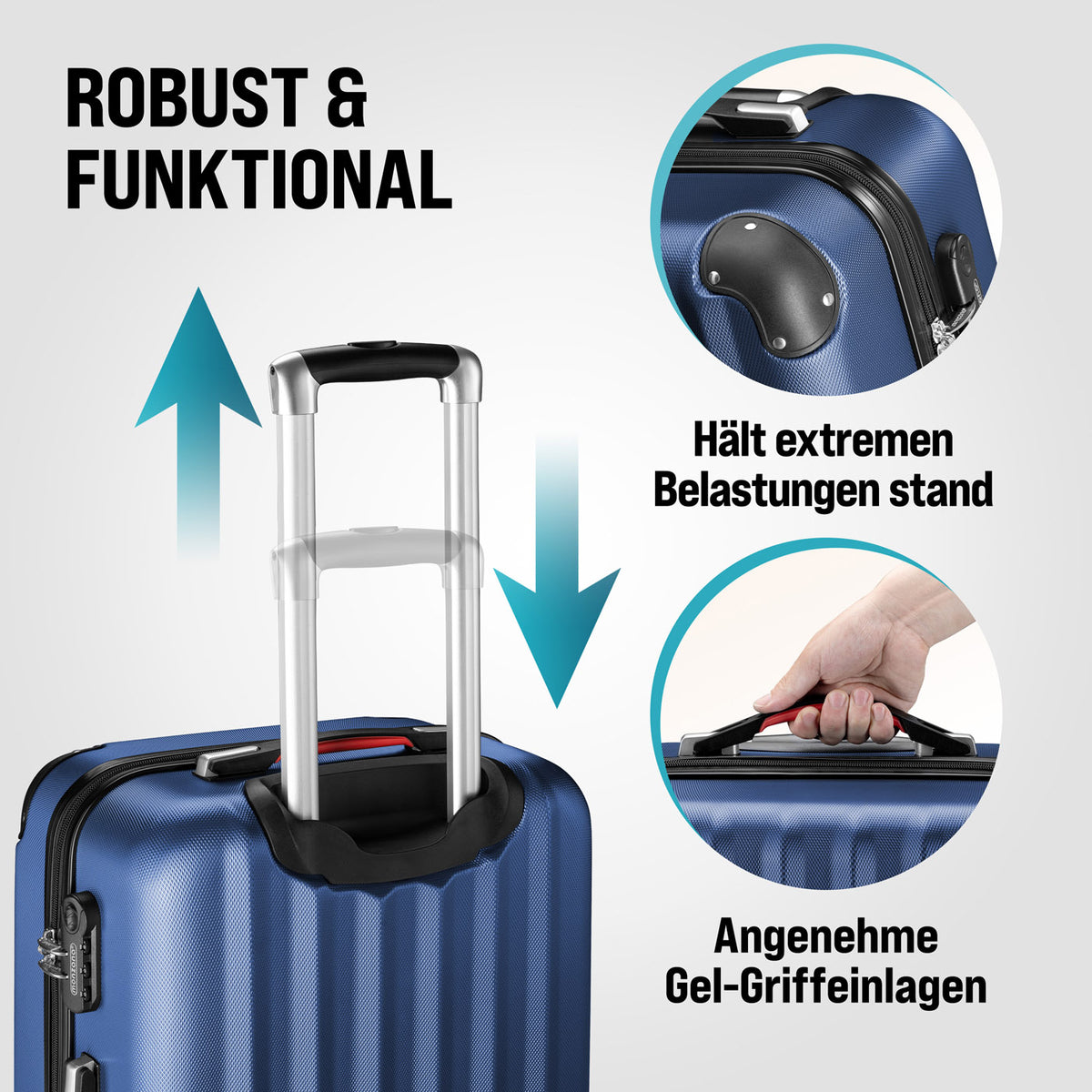 Set di valigie rigide 3 pezzi Baseline, accessori in ABS blu