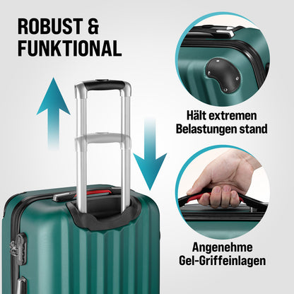 Set di valigie rigide 3 pezzi Baseline, accessori verdi in ABS