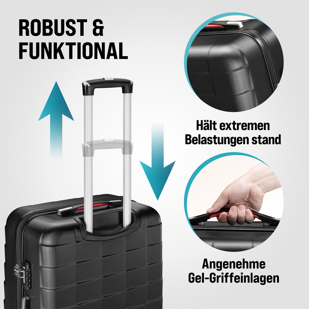 Set di valigie rigide Exopack 3 pezzi in ABS nero Accessori