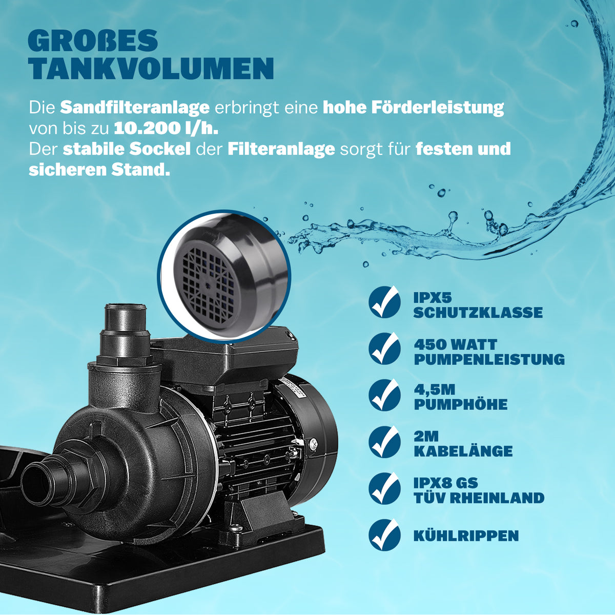 Sistema di filtraggio a Sabbia 10200 L/h + vetro filtrante