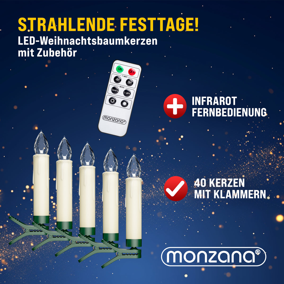Set 40x Candele LED per Albero di Natale bianco caldo con telecomando