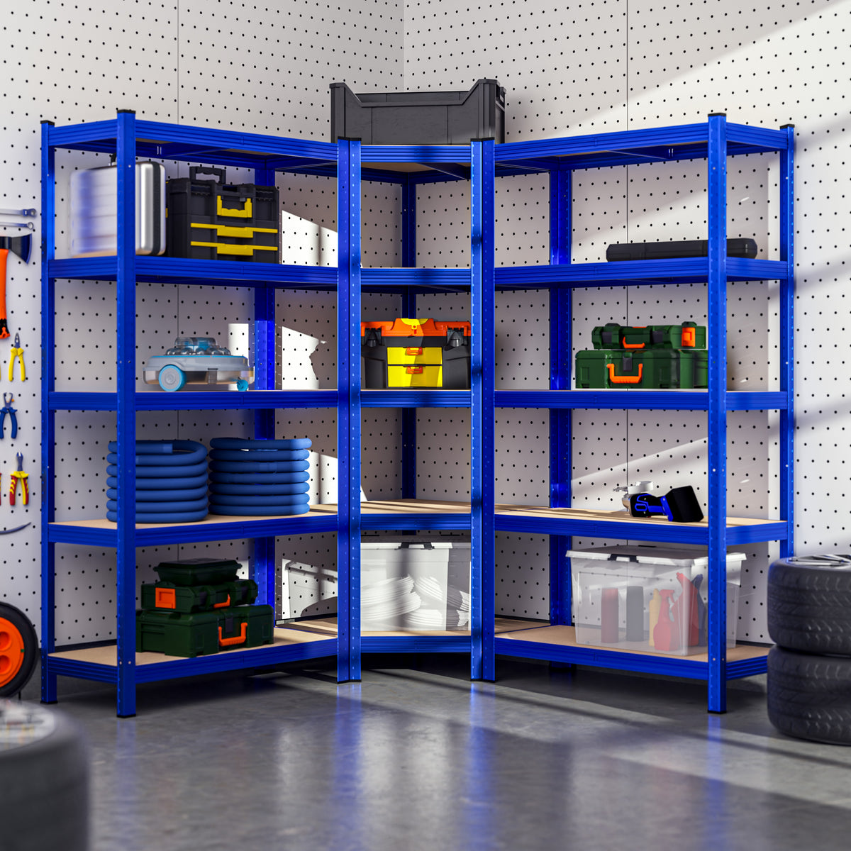 Set di 3 scaffali angolari e per carichi pesanti blu da 875 kg l'uno