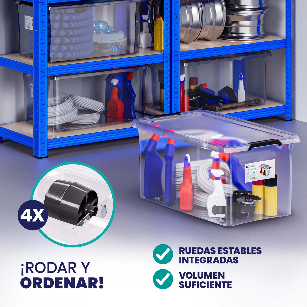 Set di 6 scatole portaoggetti trasparenti 60x40x35cm 60L