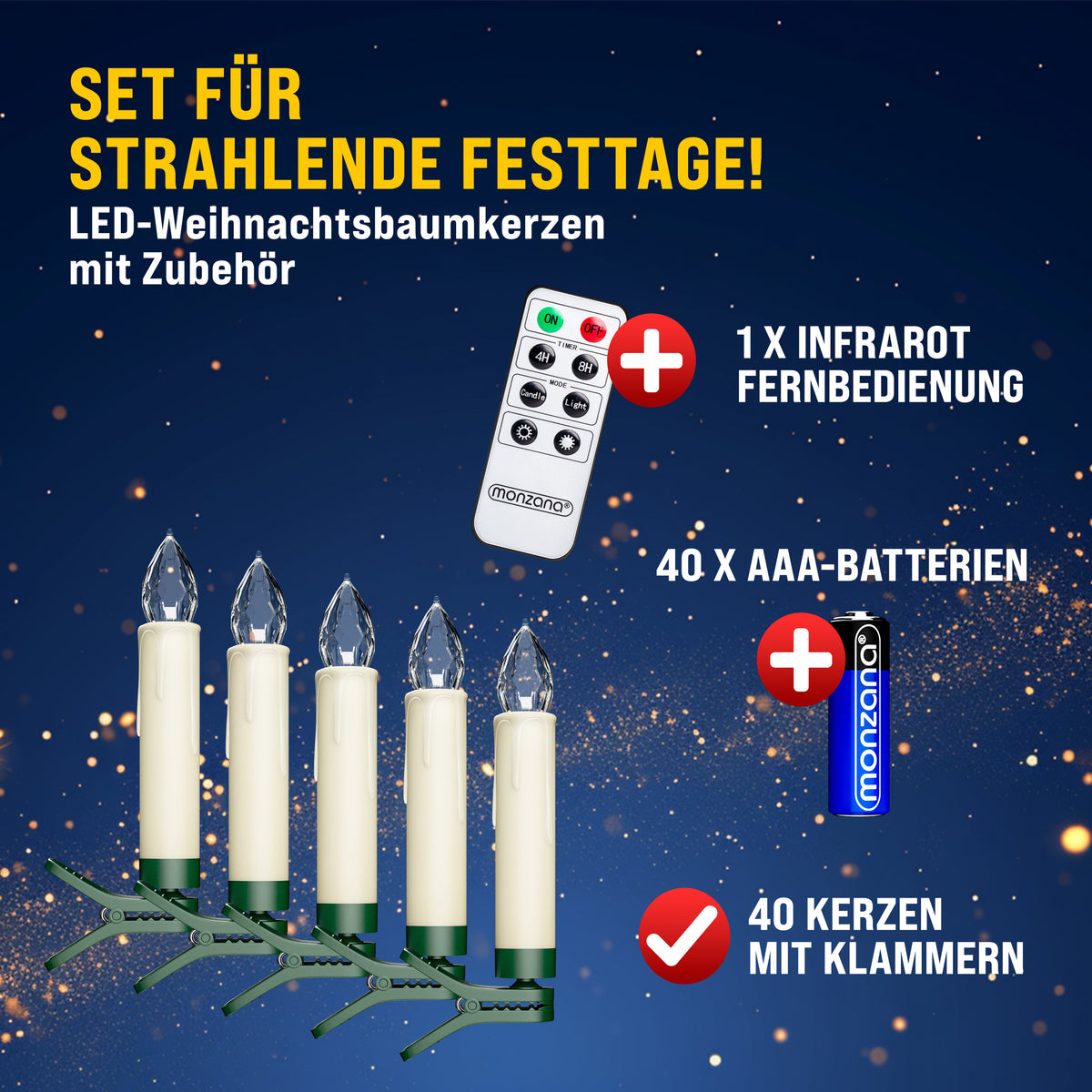 Candele LED per albero di Natale set di 40 bianco caldo incl batteria