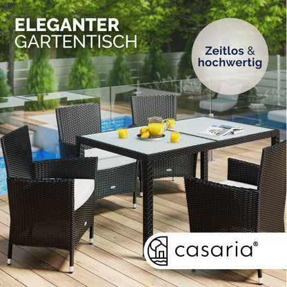 Tavolo da giardino in polyrattan nero 150x90x75cm vetro