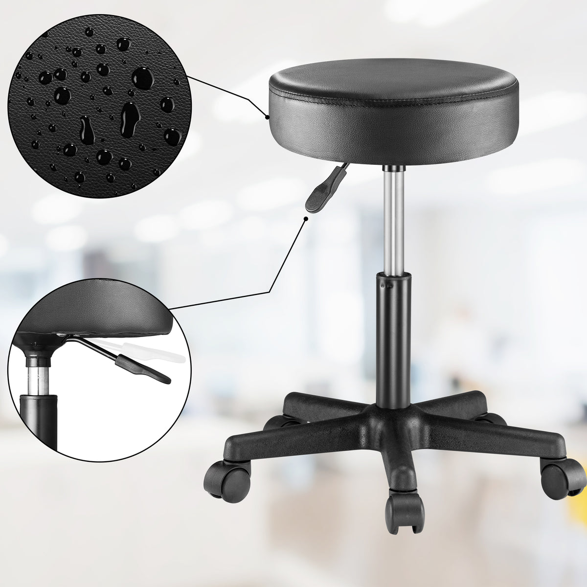 Sgabello girevole 360° nero similpelle