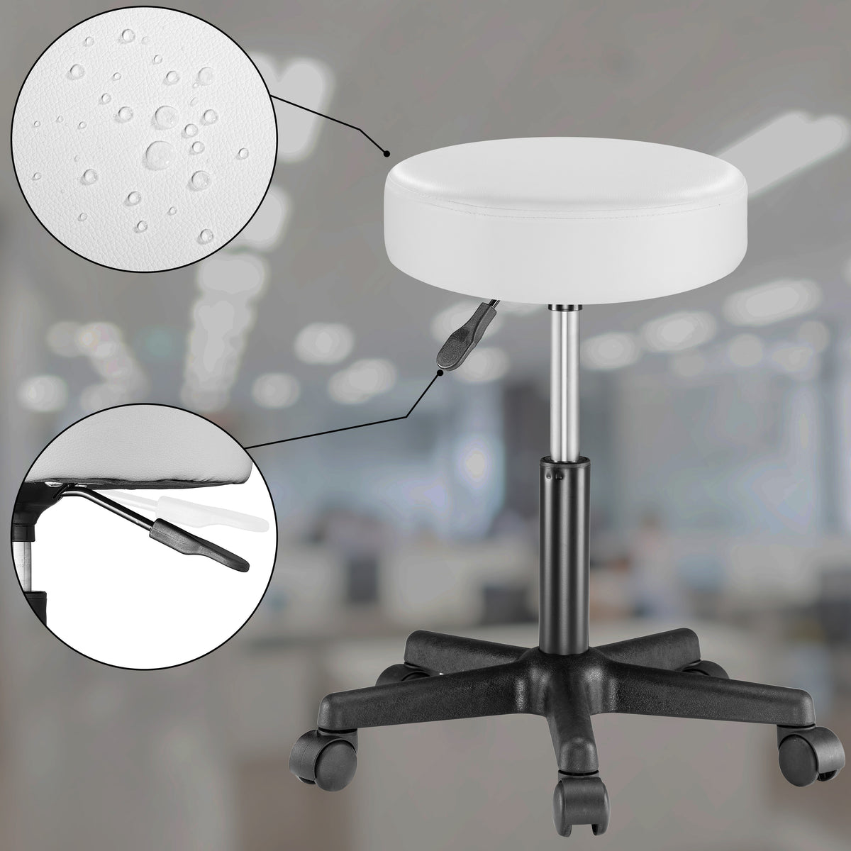 Sgabello girevole  360° similpelle bianco