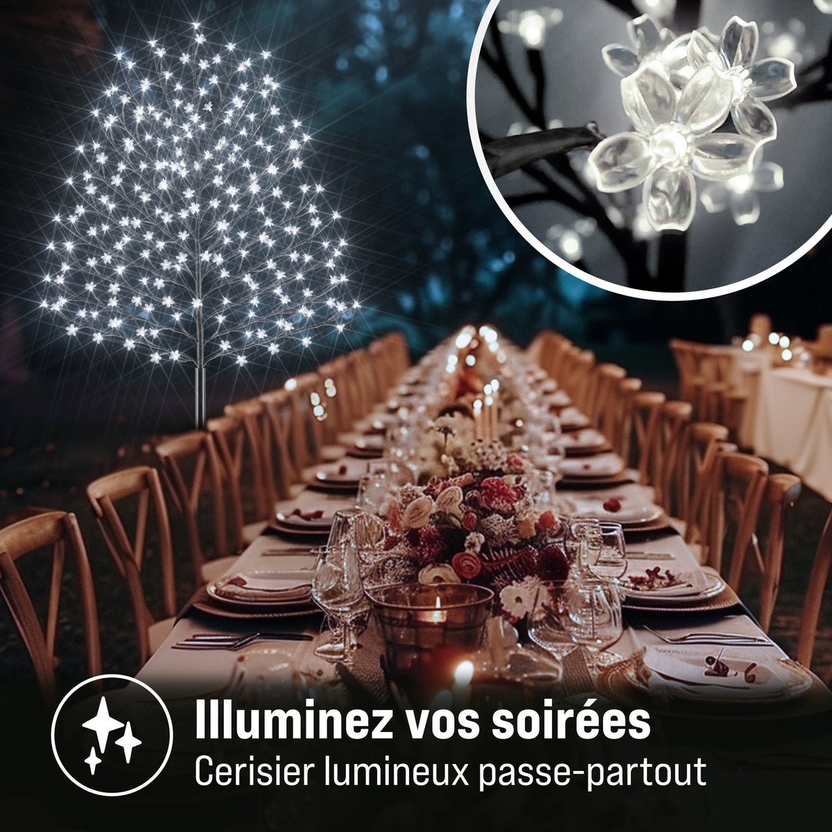 Albero di ciliegio in fiore a 200 LED Set di 2 blu 180cm