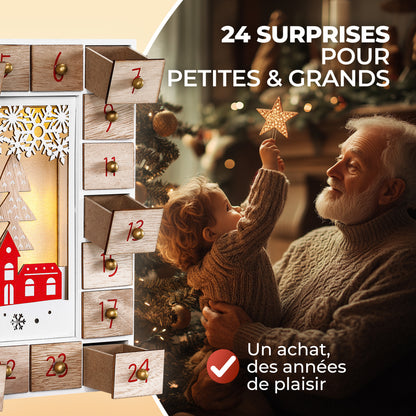 Calendario dell'avvento LED Babbo Natale legno riutilizzabile