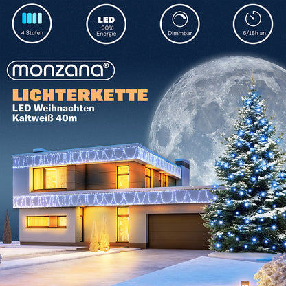 Catena di luci Natale 400 LED bianco freddo 40m telecomando
