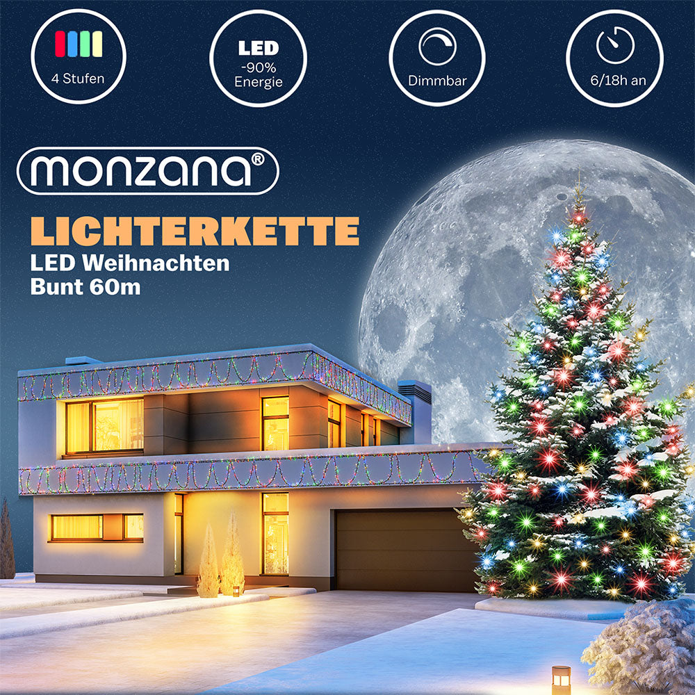 Catena di luci Natale 600 LED colorato 60m telecomando